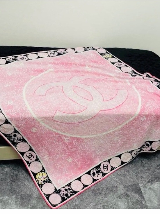 CHANEL Other - Pink and Black Logo Blanket/large beach towel